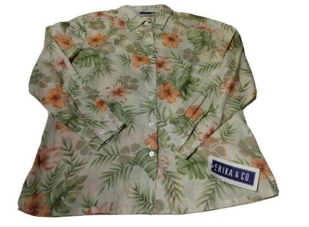 Erika & Co Womens Top Size S Small Floral Long Sleeve Button Up Collared Preppy